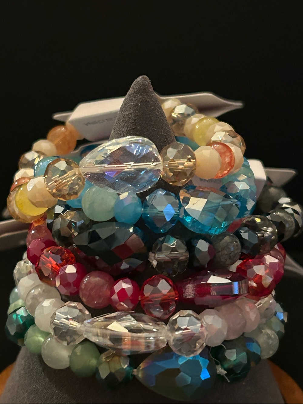 Ellas Choice of Color Tone Faceted Beaded Stretch Bracelet with Teardrop Center